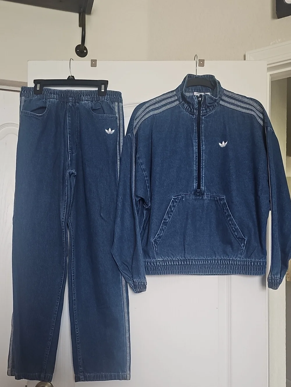 adidas Indigo Denim-Look Track Jacket and Pants Set